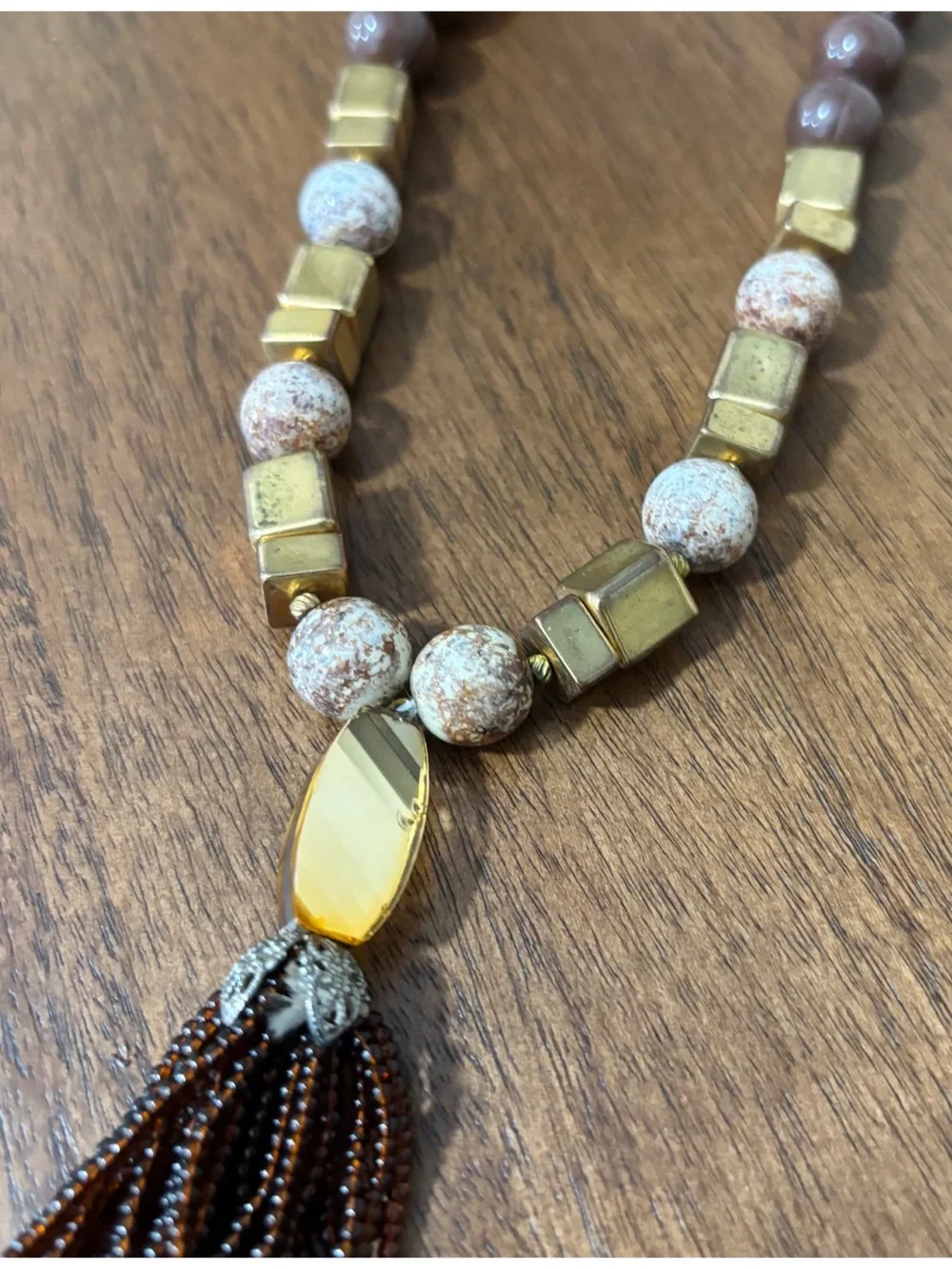 Vintage Brown Gold Beaded Statement Necklace